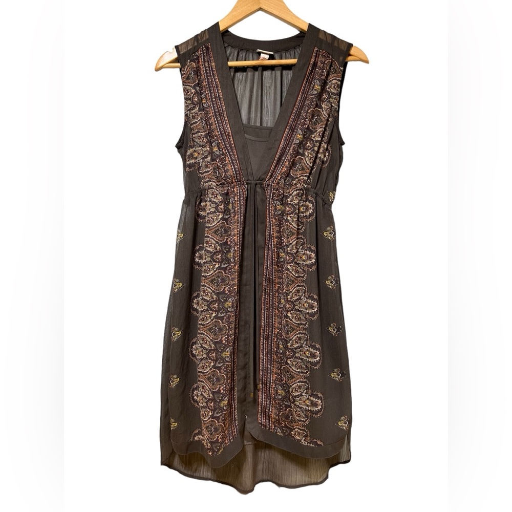Merona Womens Paisley Print Sleeveless High Low‎ Dress Charcoal Grey Small #64